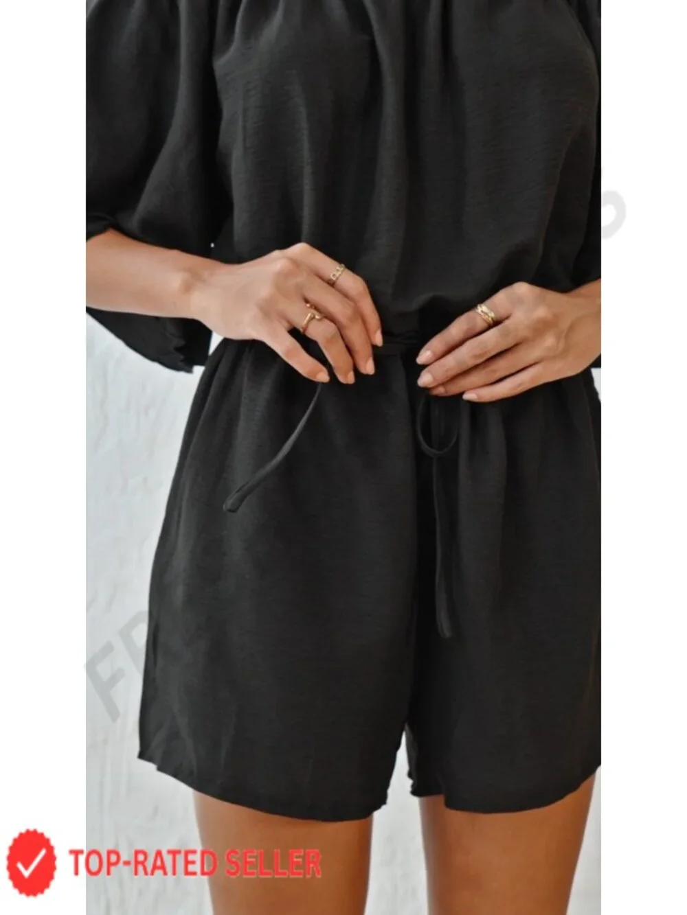 Boho Off Shoulder Romper Flutter Sleeve Drawstring Waist Vacation Playsuit